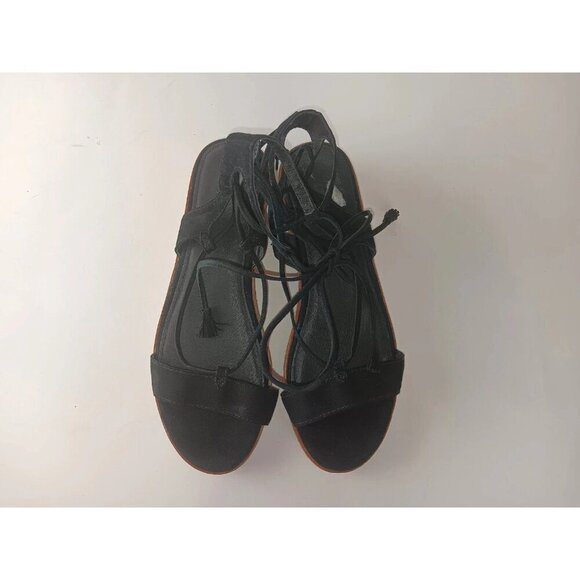 Frye Sandals Women 8M Miranda Shoes Black Leather Gladiator Ankle Strap Wedge - Picture 10 of 11